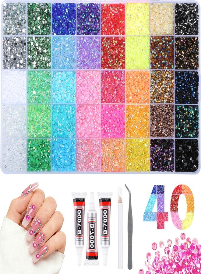 Homsoil 4mm Resin Rhinestones 40000Pcs, Bedazzling Kit with B7000 Glue, Tweezers & Pickup Pen, 40 Colors for Nail Art, DIY Crafts, Clothes, Shoes, Art Painting & Decorations (40 Colors 4mm + 3 Glue) - Image 1