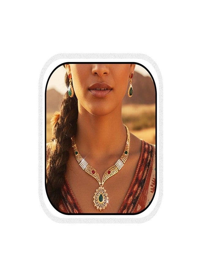 Unicra Indian Jewelry Sets Gold Diamond Rhinestone Necklace Earrings Set for Women (Gold) - Image 1