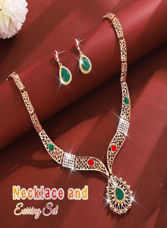 Unicra Indian Jewelry Sets Gold Diamond Rhinestone Necklace Earrings Set for Women (Gold) - Image 2