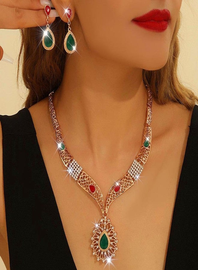 Unicra Indian Jewelry Sets Gold Diamond Rhinestone Necklace Earrings Set for Women (Gold) - Image 3