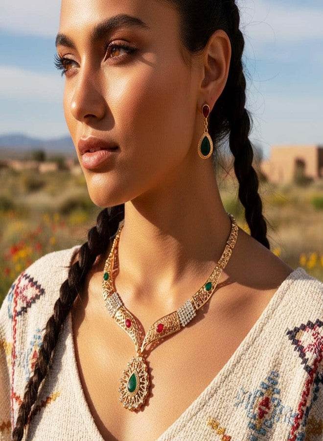 Unicra Indian Jewelry Sets Gold Diamond Rhinestone Necklace Earrings Set for Women (Gold) - Image 4