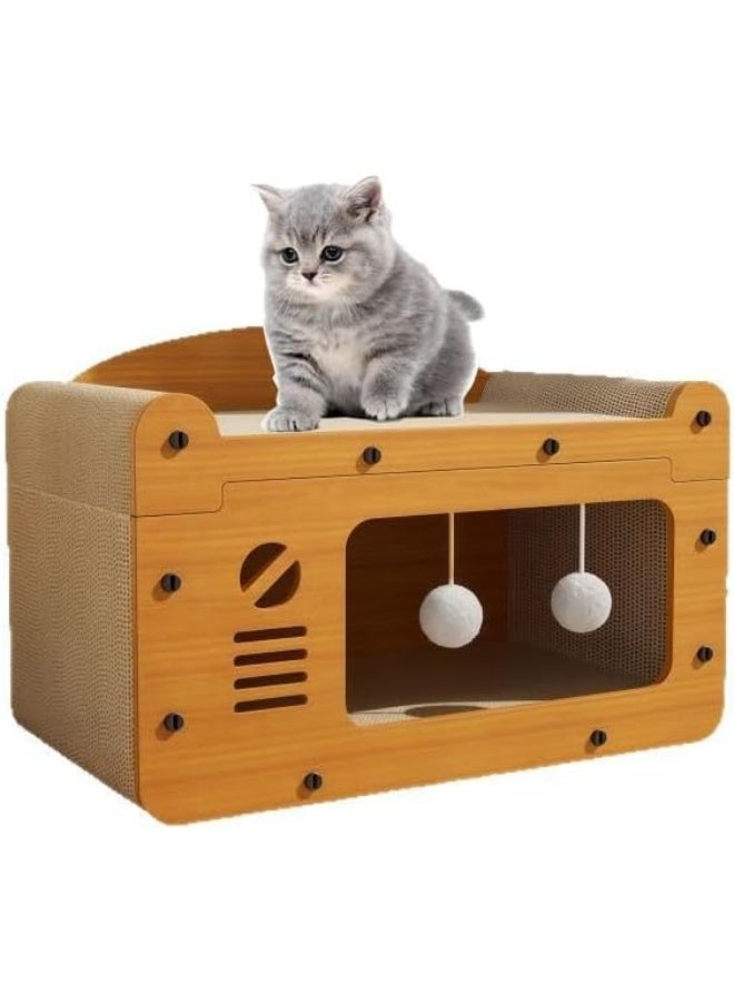 سوفام منزل سرير خشبي مع وسادة خدش، ورق مقوى وسادة خدش، 56x28x30 سم، تصميم مع وسادات جانبية وألعاب معلقة - Image 1