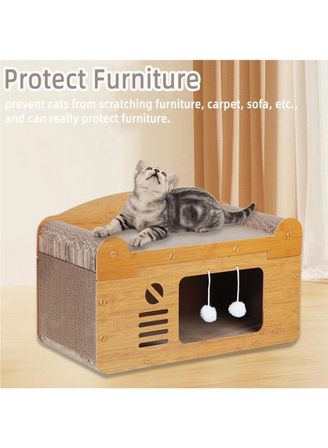 سوفام منزل سرير خشبي مع وسادة خدش، ورق مقوى وسادة خدش، 56x28x30 سم، تصميم مع وسادات جانبية وألعاب معلقة - Image 5