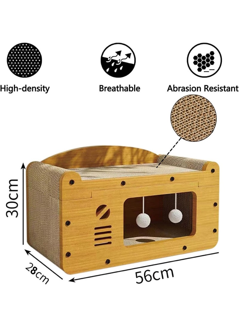 سوفام منزل سرير خشبي مع وسادة خدش، ورق مقوى وسادة خدش، 56x28x30 سم، تصميم مع وسادات جانبية وألعاب معلقة - Image 3