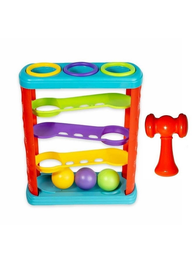 VGRASSP Ramp Tower Race Slope Rolling Hammer Ball Toy Set with 3 Balls 1 Hammer Sharp Edges Free Fun Learning Toy for Kids - Multicolor (Color As Per Stock) - Image 1