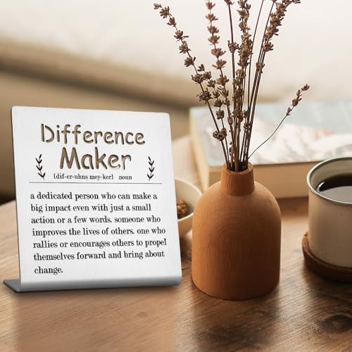 FOKCBOCM Decorative Signage, Stainless Steel Funny Desk Decor Definition Sign - Difference Maker Gift for Women Teacher Mom Coworker Mentor Coach Boss Manager, 3.9 x 3.9 inches - Image 3