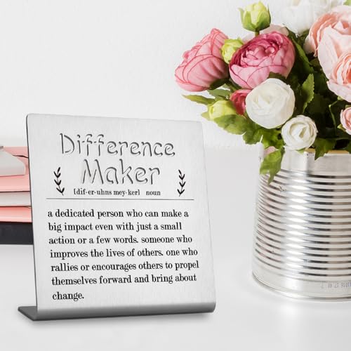 FOKCBOCM Decorative Signage, Stainless Steel Funny Desk Decor Definition Sign - Difference Maker Gift for Women Teacher Mom Coworker Mentor Coach Boss Manager, 3.9 x 3.9 inches - Image 5