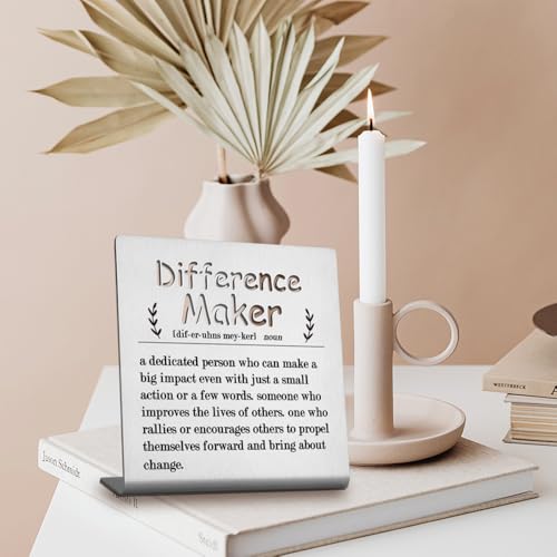 FOKCBOCM Decorative Signage, Stainless Steel Funny Desk Decor Definition Sign - Difference Maker Gift for Women Teacher Mom Coworker Mentor Coach Boss Manager, 3.9 x 3.9 inches - Image 2
