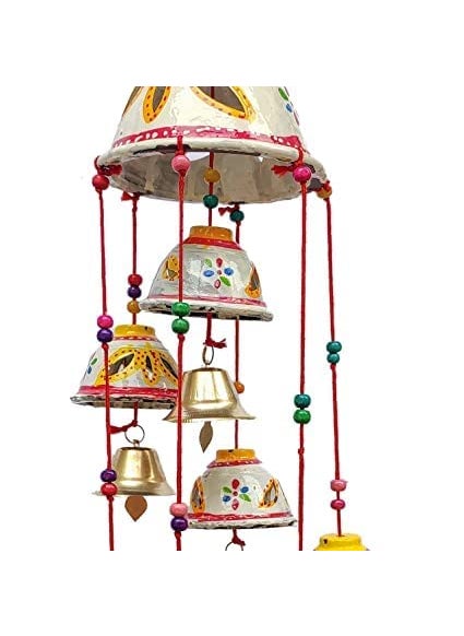 ADITYA IMPEX ADITYA IMPEX Handicraft rajasthane Colored Bells Desing Decorative showpice Wind Chimes for Home Balcony Garden Positive Energy Home Decor Hanging Long Bells 7 BellsSet of 2 Piece White  - Image 3
