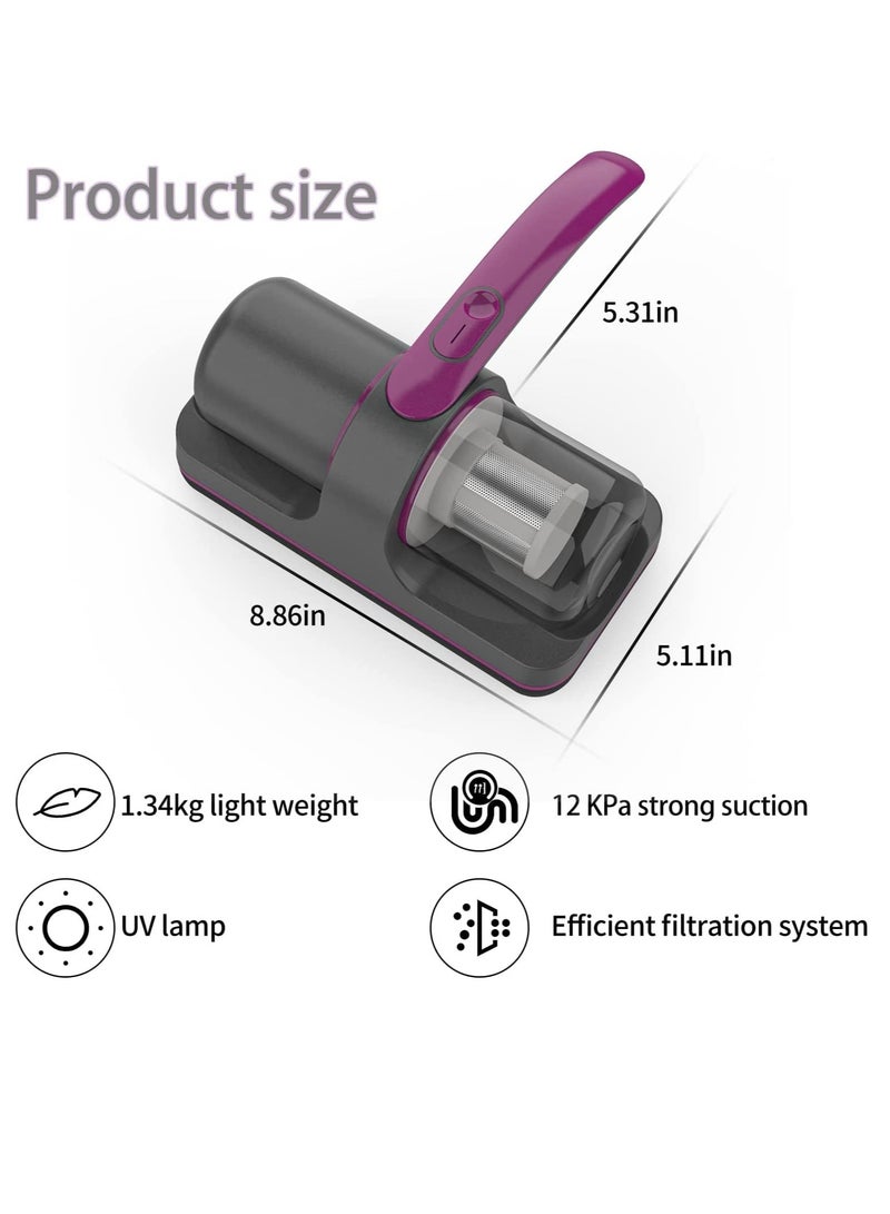 Excefore Bed Vacuum Cleaner, 12Kpa Powerful Mattress Vacuum Cleaner with 3 Filters, 2- speed Deep Sofa Vacuum Cleaner with Purple Light - Image 5