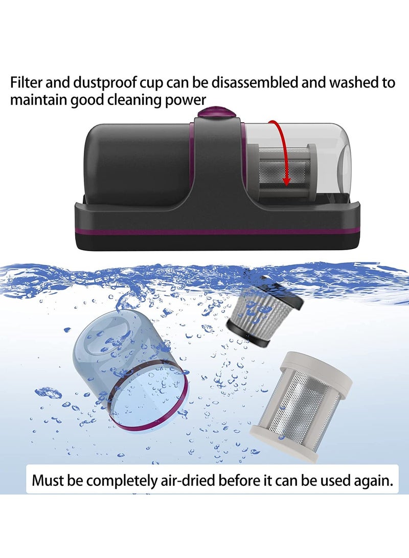 Excefore Bed Vacuum Cleaner, 12Kpa Powerful Mattress Vacuum Cleaner with 3 Filters, 2- speed Deep Sofa Vacuum Cleaner with Purple Light - Image 4