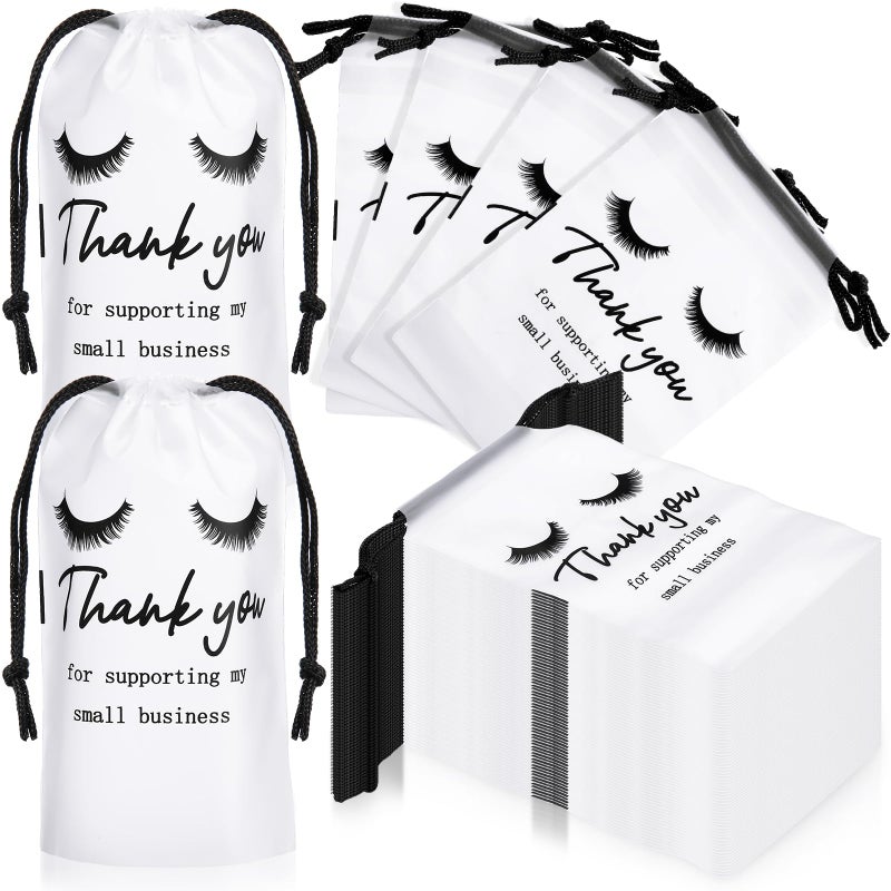 Abbylike 100 Pcs Eyelash Aftercare Lash Bags for Clients Eye Lash Print Drawstring Makeup Bag Empty Beauty Gift Cosmetic Sample Pouch for Women Small Business Supplies, 4 x 6 in(White) - Image 1