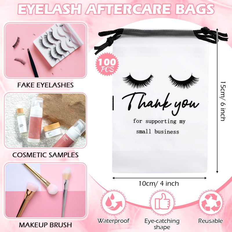 Abbylike 100 Pcs Eyelash Aftercare Lash Bags for Clients Eye Lash Print Drawstring Makeup Bag Empty Beauty Gift Cosmetic Sample Pouch for Women Small Business Supplies, 4 x 6 in(White) - Image 2