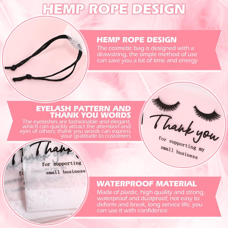 Abbylike 100 Pcs Eyelash Aftercare Lash Bags for Clients Eye Lash Print Drawstring Makeup Bag Empty Beauty Gift Cosmetic Sample Pouch for Women Small Business Supplies, 4 x 6 in(White) - Image 3