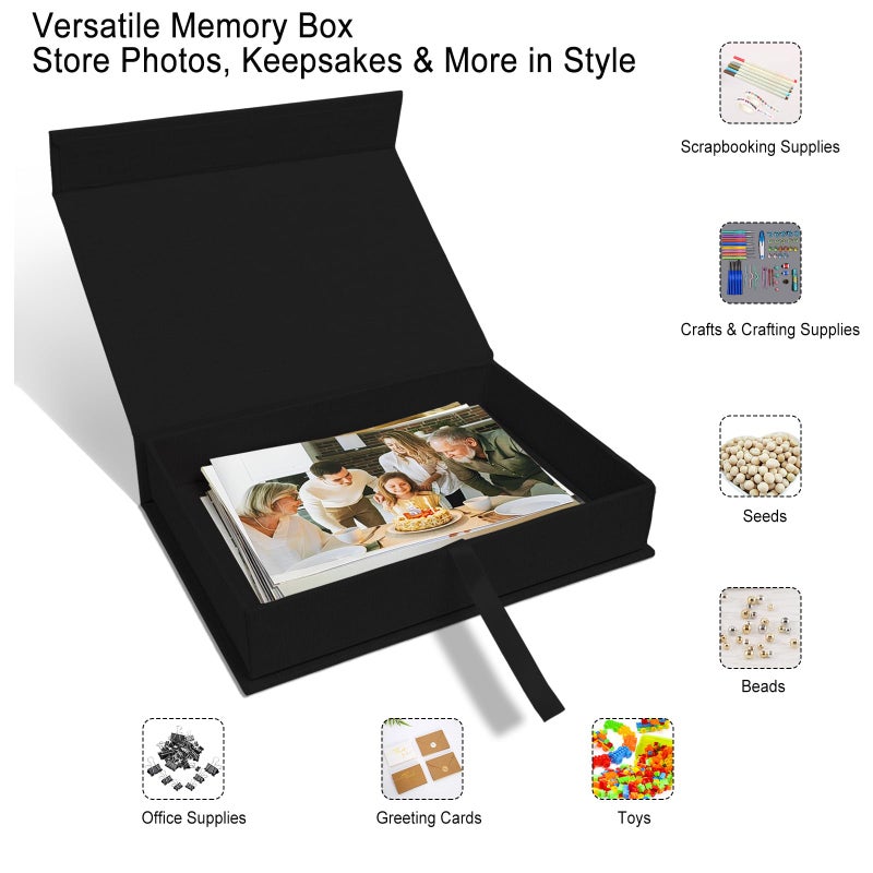 Sprsthai 5x7 Archival Photo Storage Box with Lid â€“ Stackable Memory Keepsake Organizer for Photos, Certificates, Jewelry & Scrapbooking Supplies Black - Image 2