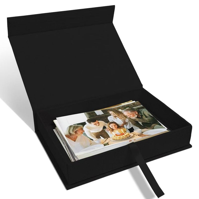 Sprsthai 5x7 Archival Photo Storage Box with Lid â€“ Stackable Memory Keepsake Organizer for Photos, Certificates, Jewelry & Scrapbooking Supplies Black - Image 1