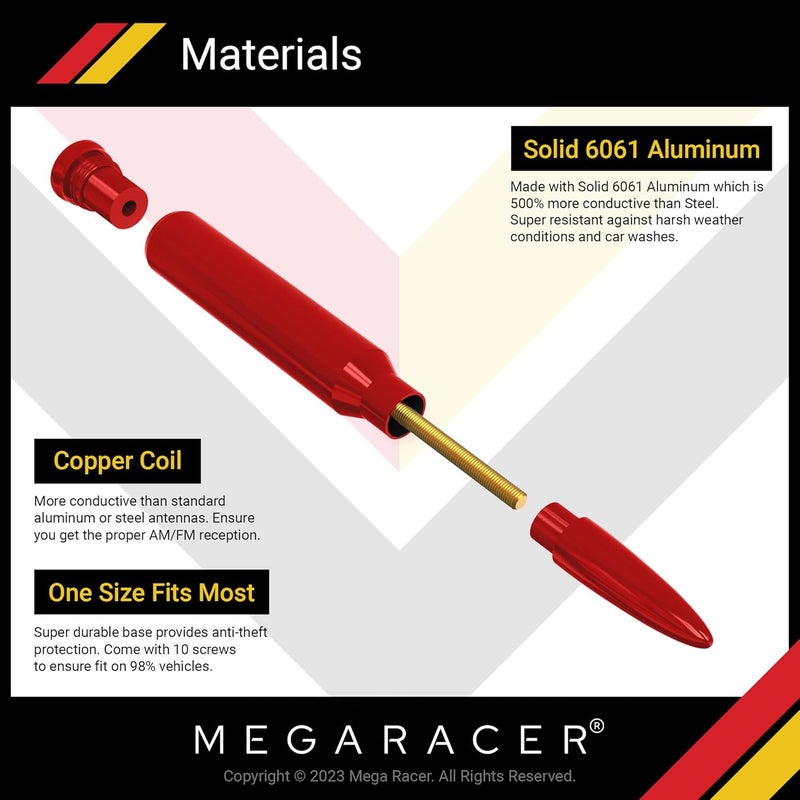 Mega Racer 5.5" Red Antenna for Trucks, Cars and SUVs, 6061 Solid Aluminum Body & Copper Coil Internal, Universal Automotive Antenna Replacement, Car Wash Safe, Anti-Theft Design, Pack of 1 Long term storage compatible - Image 4