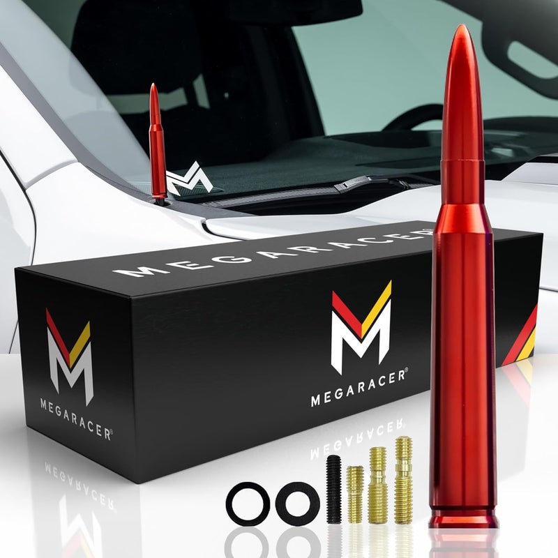 Mega Racer 5.5" Red Antenna for Trucks, Cars and SUVs, 6061 Solid Aluminum Body & Copper Coil Internal, Universal Automotive Antenna Replacement, Car Wash Safe, Anti-Theft Design, Pack of 1 Long term storage compatible - Image 1