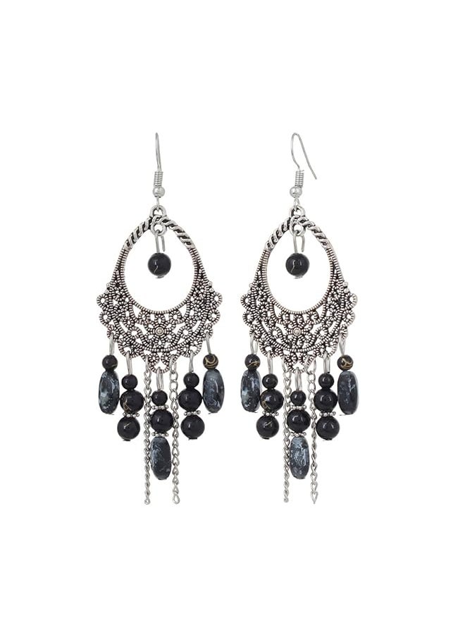 Shining Diva Fashion Oxidised Silver Bohemian Latest Traditional Earrings For Women And Girls Black 8928Er  - Image 1