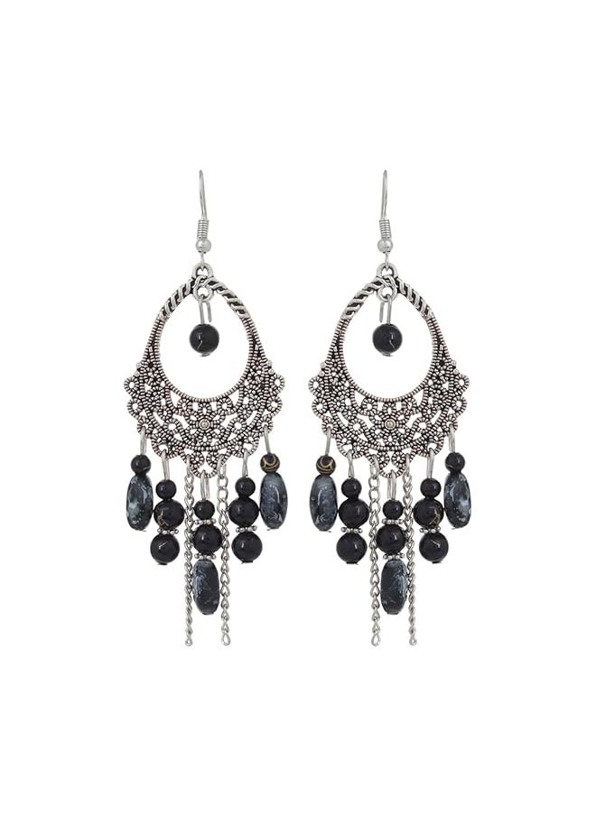 Shining Diva Fashion Oxidised Silver Bohemian Latest Traditional Earrings For Women And Girls Black 8928Er  - Image 3
