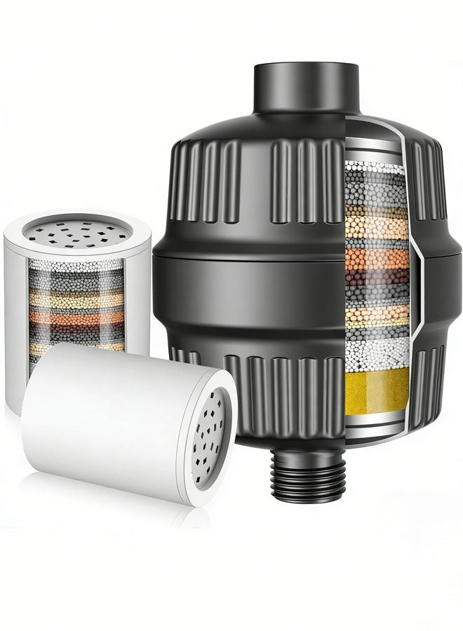 Bukela 20 Stage Shower Head Filter with KDF-55 for Hard Water, High Output Water Filter with 2 Replaceable Cartridges - Removing Chlorine and Harmful Substance, Matte Black - Image 1