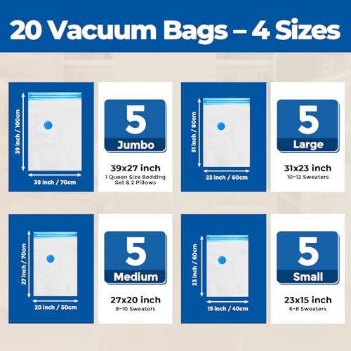 ETENWOLF 20 Pack Vacuum Storage Bags, Vacuum Seal Bags for Clothes and Travel, Space Saver Bags in Multiple Carry-On Sizes, Perfect for Luggage and Suitcases - Image 2