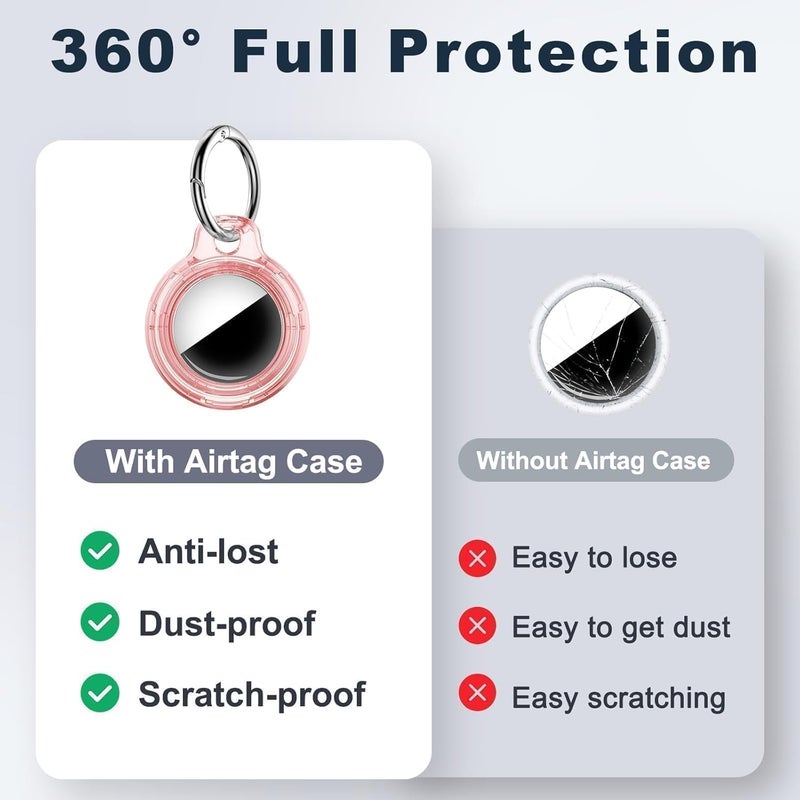 حافظة MOLOSLEEVE لحامل Airtag مع سلسلة مفاتيح، غطاء GPS مقاوم للصدمات ومضاد للخدش لـ Air Tags، إكسسوارات Airtags لحالات تتبع GPS للحقائب والأمتعة، وردي شفاف - Image 4