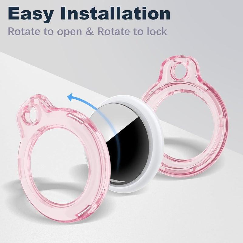 حافظة MOLOSLEEVE لحامل Airtag مع سلسلة مفاتيح، غطاء GPS مقاوم للصدمات ومضاد للخدش لـ Air Tags، إكسسوارات Airtags لحالات تتبع GPS للحقائب والأمتعة، وردي شفاف - Image 2