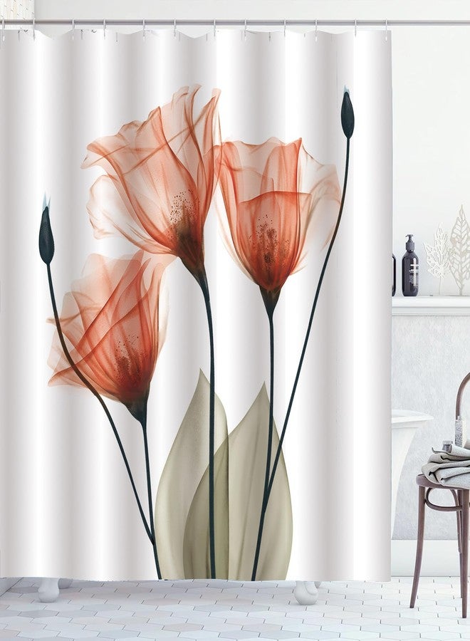 ZCHOMI Orange Floral Shower Curtain Watercolor Tulip Flower Shower Curtains for Bathroom Waterproof Polyester Fabric Bathroom Curtain 72 x 72 Inch with 12 Hooks - Image 3