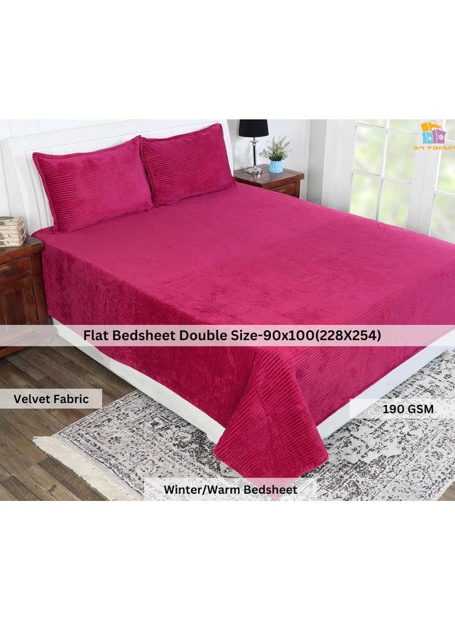 RD TREND 190 GSM Flannel Warm Bedsheets for Winter Double Flat Size (90 x 100 Inches) with 2 Pillow Cover Size (18x28 Inches) Color-Magenta,Striped - Image 2