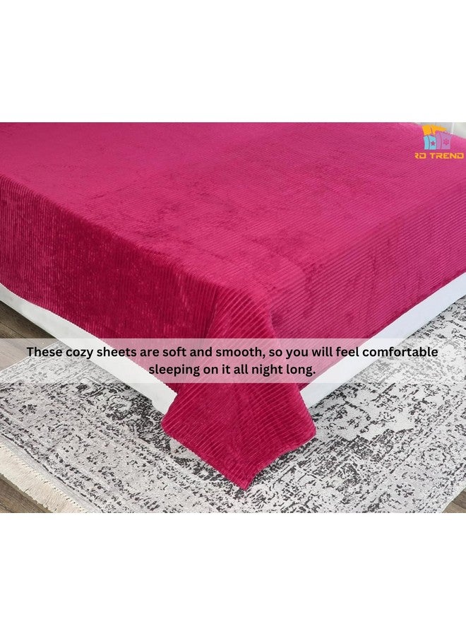 RD TREND 190 GSM Flannel Warm Bedsheets for Winter Double Flat Size (90 x 100 Inches) with 2 Pillow Cover Size (18x28 Inches) Color-Magenta,Striped - Image 5