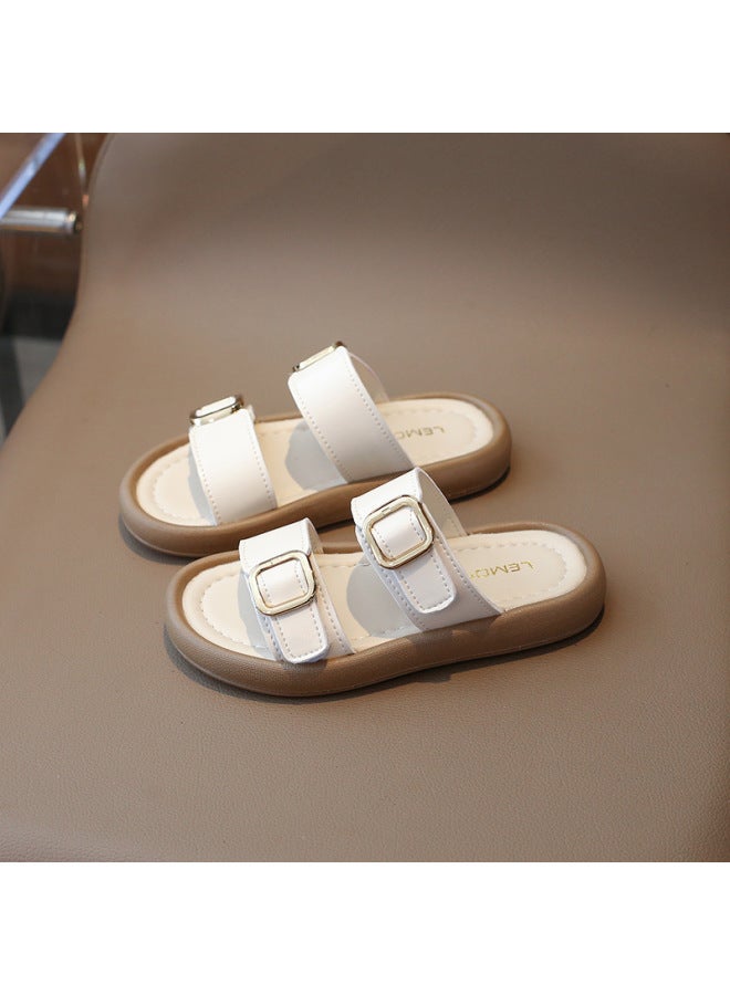 Of Metal Large Square Buckle Children's Slippers Outdoor Thick Bottom Girls One-word Summer New Children's Shoes