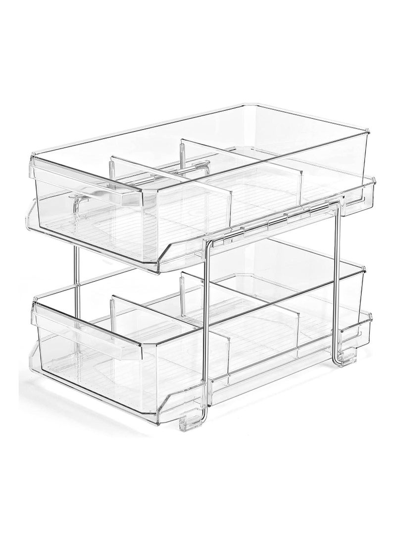 U-HOOME 2-Tier Under Sink Cabinet Organizer with Dividers, Multi-Purpose Slide-Out Storage Container, Pull Out Under Sink Organizer Shelf,Under Sliding Cabinet Basket Organizer for Bathroom, Kitchen - Image 1