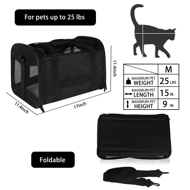 Top tasta Cat Carrying Case - Pet Carrier Airline Approved, Protable and Breathable Pet Travel Carrier Removable Fleece Pad, Collapsible Cat Carrier Dog Carrier for Medium Cats Small Cats Dogs(Medium, Black) - Image 2