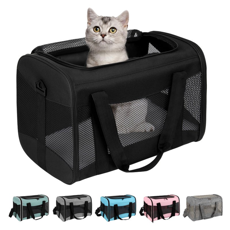 Top tasta Cat Carrying Case - Pet Carrier Airline Approved, Protable and Breathable Pet Travel Carrier Removable Fleece Pad, Collapsible Cat Carrier Dog Carrier for Medium Cats Small Cats Dogs(Medium, Black) - Image 1