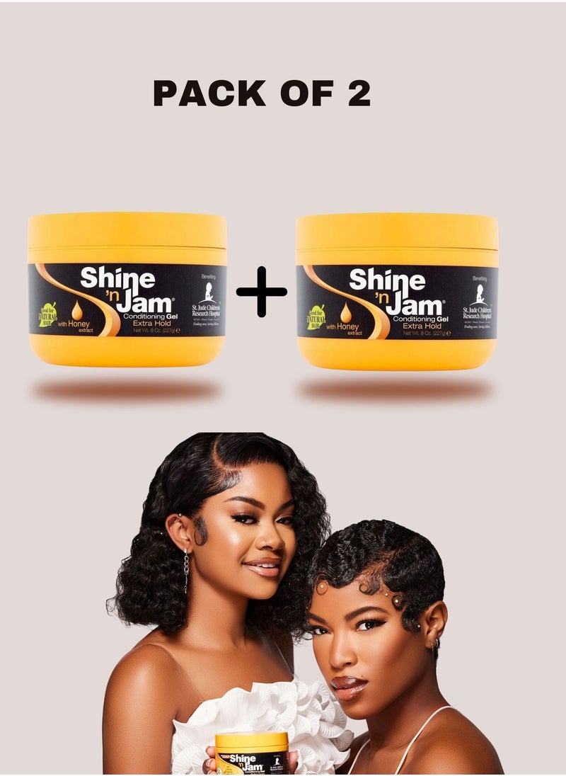 Shine 'n Jam - Pack Of 2 AMPRO SHINE N JAM CONDITIONING GEL 8OZ EXTRA HOLD 227g - Image 1