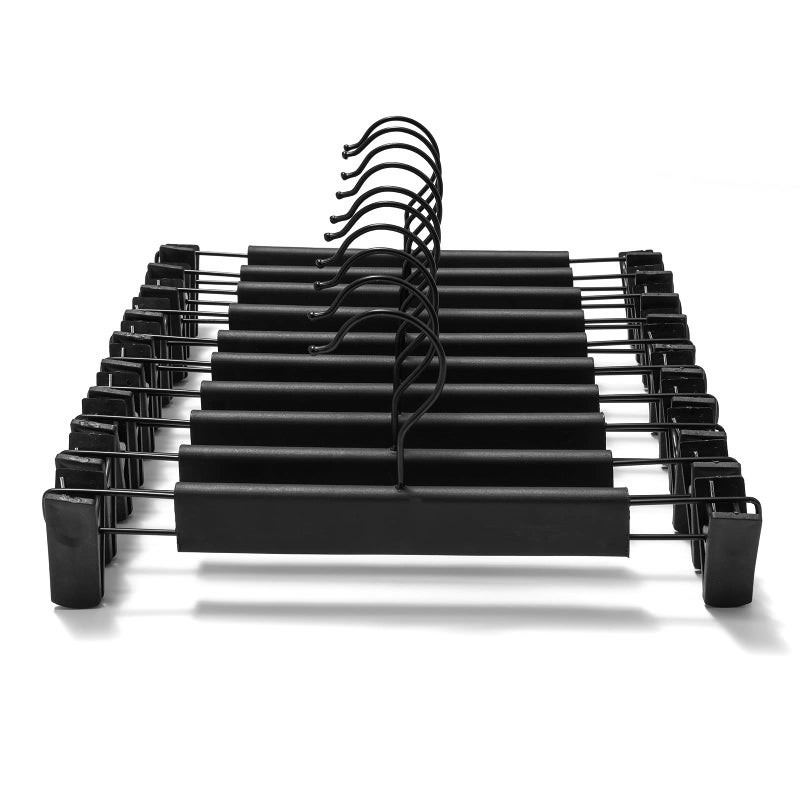 GUANJUNE 10 Pack Clothes Pants Hangers, Space-Saving Skirt Holders with 360 Â° Swivel Hooks, Adjustable Clips, Trouser Coat Garment Jeans Black - Image 1
