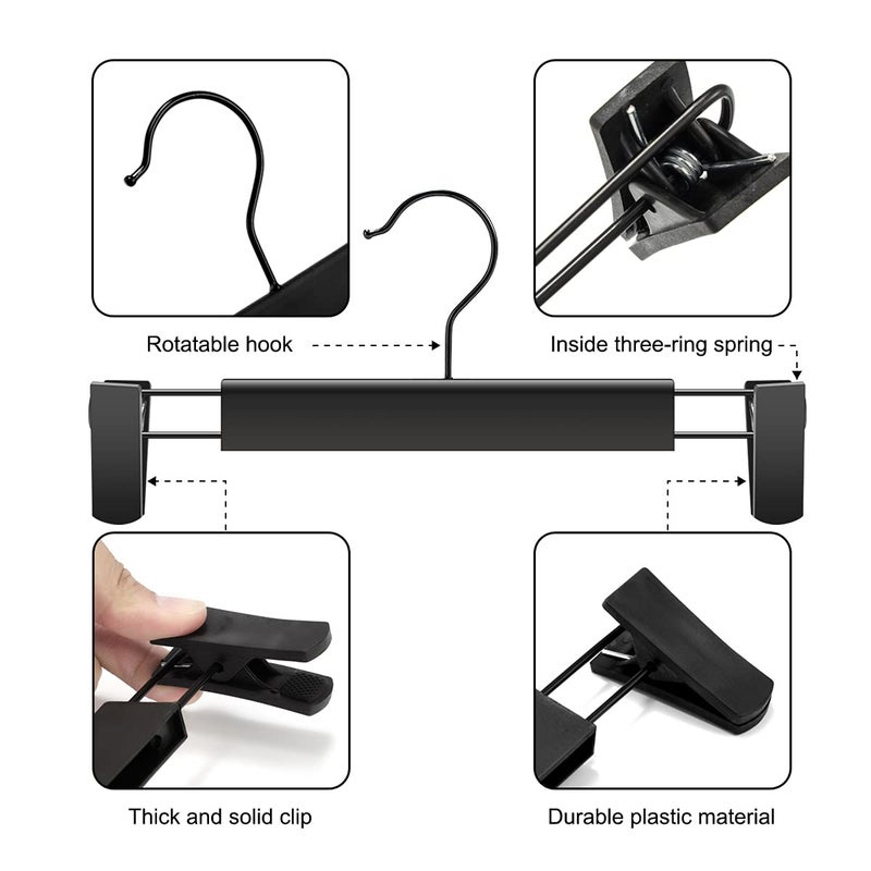 GUANJUNE 10 Pack Clothes Pants Hangers, Space-Saving Skirt Holders with 360 Â° Swivel Hooks, Adjustable Clips, Trouser Coat Garment Jeans Black - Image 2