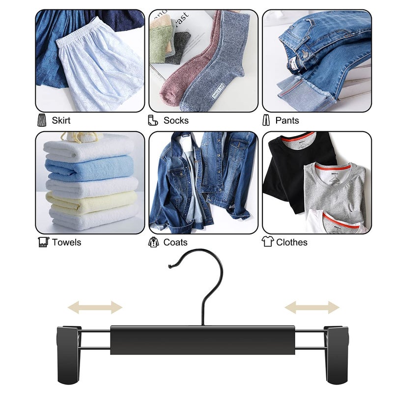 GUANJUNE 10 Pack Clothes Pants Hangers, Space-Saving Skirt Holders with 360 Â° Swivel Hooks, Adjustable Clips, Trouser Coat Garment Jeans Black - Image 4