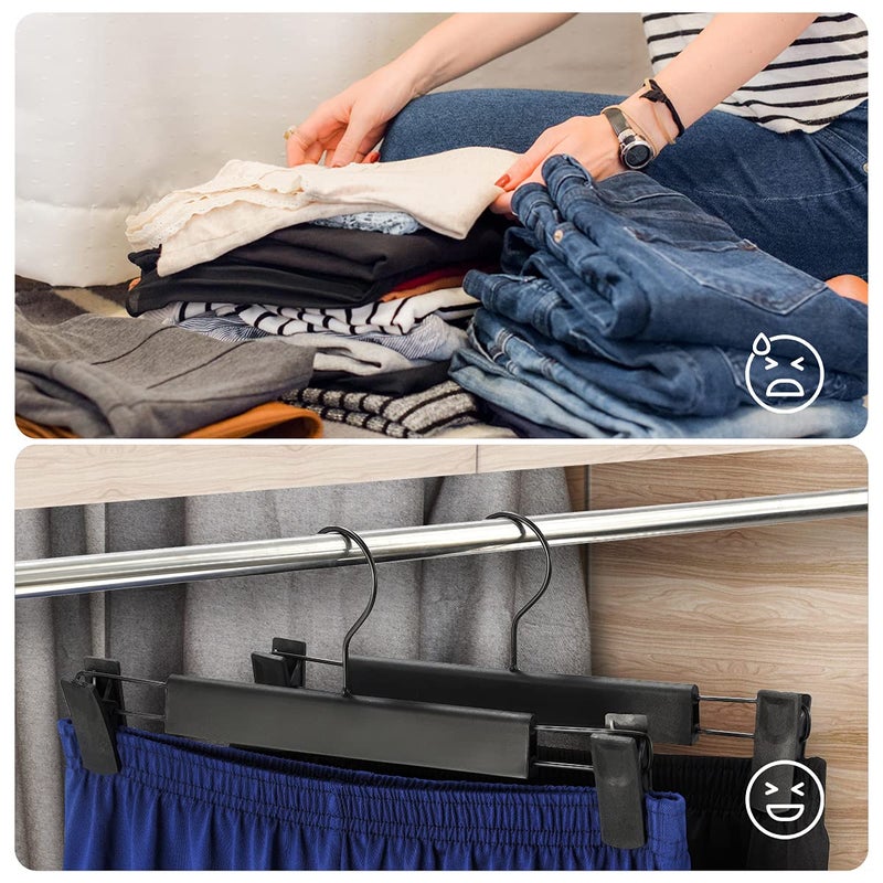 GUANJUNE 10 Pack Clothes Pants Hangers, Space-Saving Skirt Holders with 360 Â° Swivel Hooks, Adjustable Clips, Trouser Coat Garment Jeans Black - Image 5