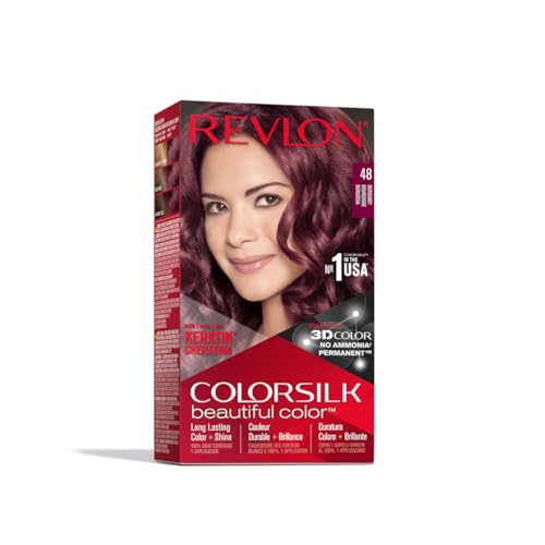 REVLON Colorsilk Beautiful Color Permanent Hair Color with 3D Gel Technology Keratin 100 Gray Coverage Hair Dye 48 Burgundy 1 Count