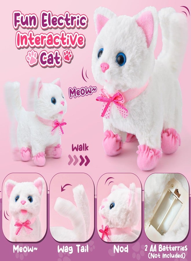 Golray Cat Toys for Kids Girls Gift, Electronic Interactive Plush Toy Cat Can Walk and Meow - 16 Pcs Carrier & Pet Groom Feed Care Pretend Play Set, Birthday Gift for Toddler Little Girl 3 4 5 6 7 8 9 - Image 2