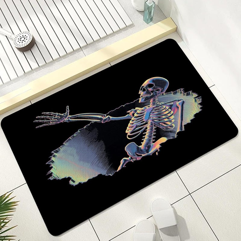 3D Hole Bathroom Rug, Optical Illusion Bathmat, Skeleton Skull Rugs for Bathroom, Cool Modern Black Bath Rug, Diatomaceous Earth Bath Mat, Quick Dry & Non Slip & Absorbent, 5' x 7' - Image 1