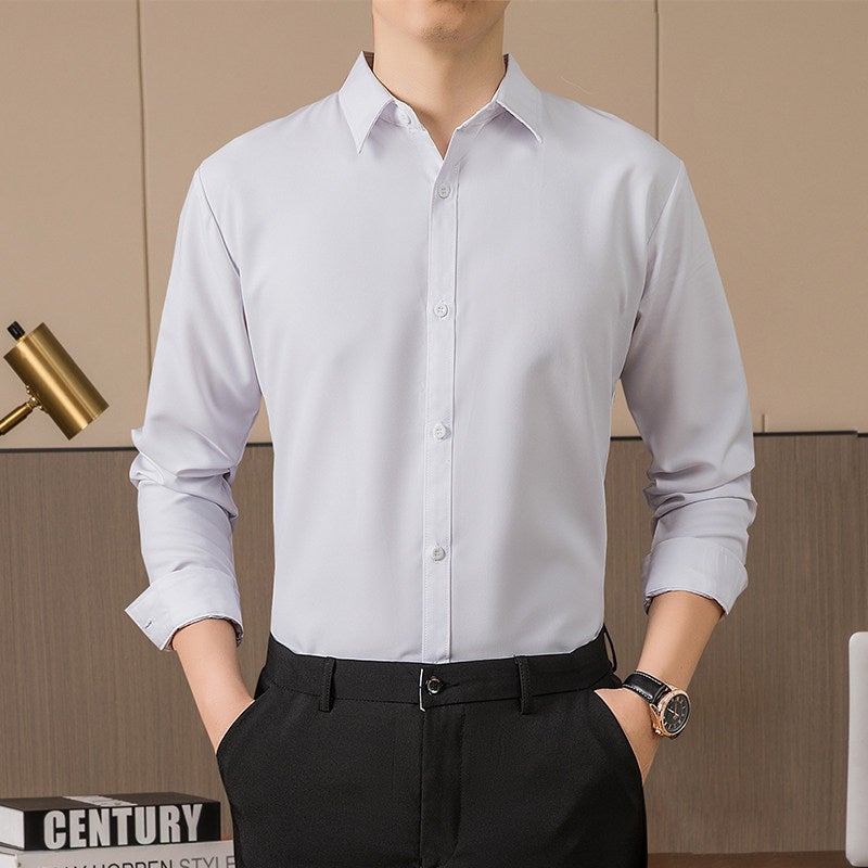 Short-sleeved white shirt men's summer business casual wrinkle-free slim-fit half-sleeved blue-black shirt work uniform - Image 3
