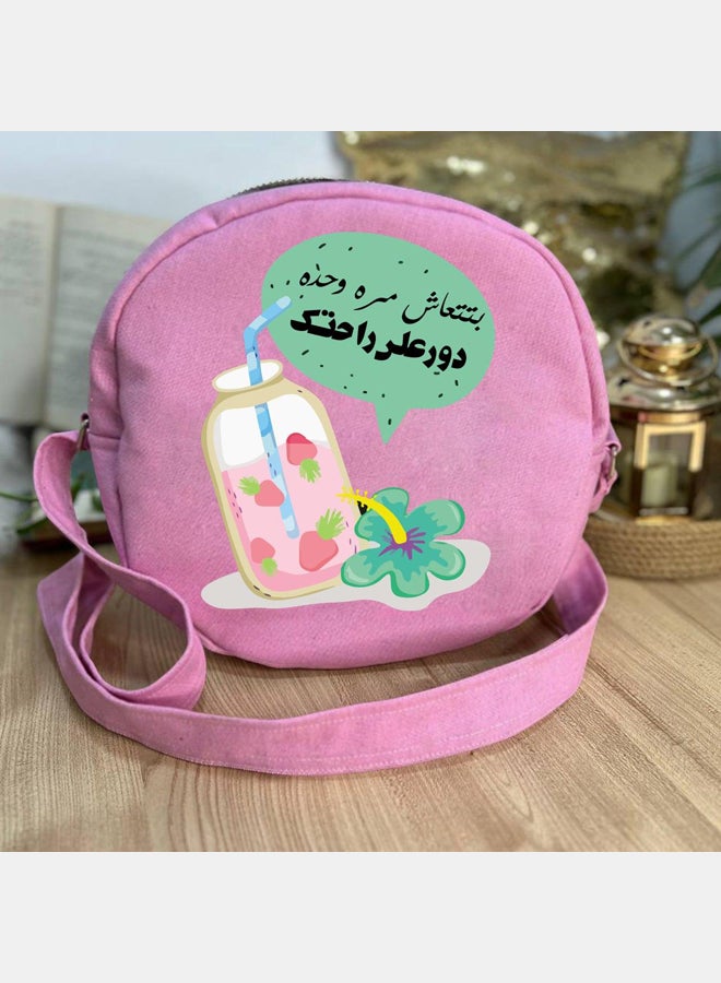 Cross bag for women- Round- 25 cm- Pink- one sided printing- Summer design - Image 2