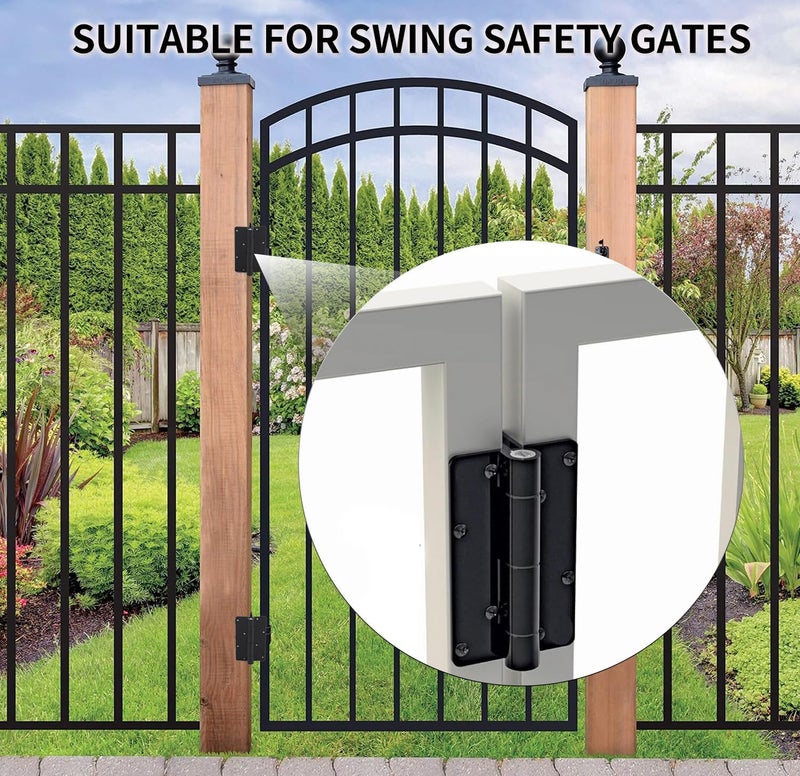 UCDOET Upgraded 5.75" Aluminum Self Closing Gate Hinges, Fence Gate Hinge for Aluminum | Vinyl | Iron | Wood Gates, Self Closing Force Adjustable Spring Hinges -1Pair (Black) - Image 5