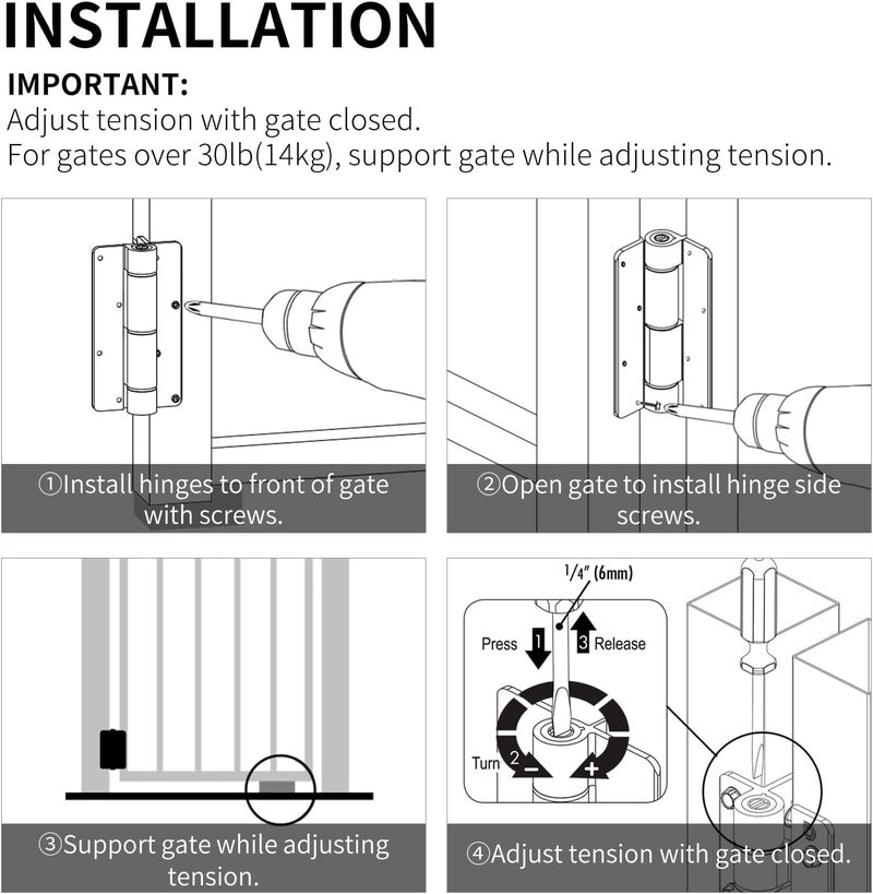 UCDOET Upgraded 5.75" Aluminum Self Closing Gate Hinges, Fence Gate Hinge for Aluminum | Vinyl | Iron | Wood Gates, Self Closing Force Adjustable Spring Hinges -1Pair (Black) - Image 4