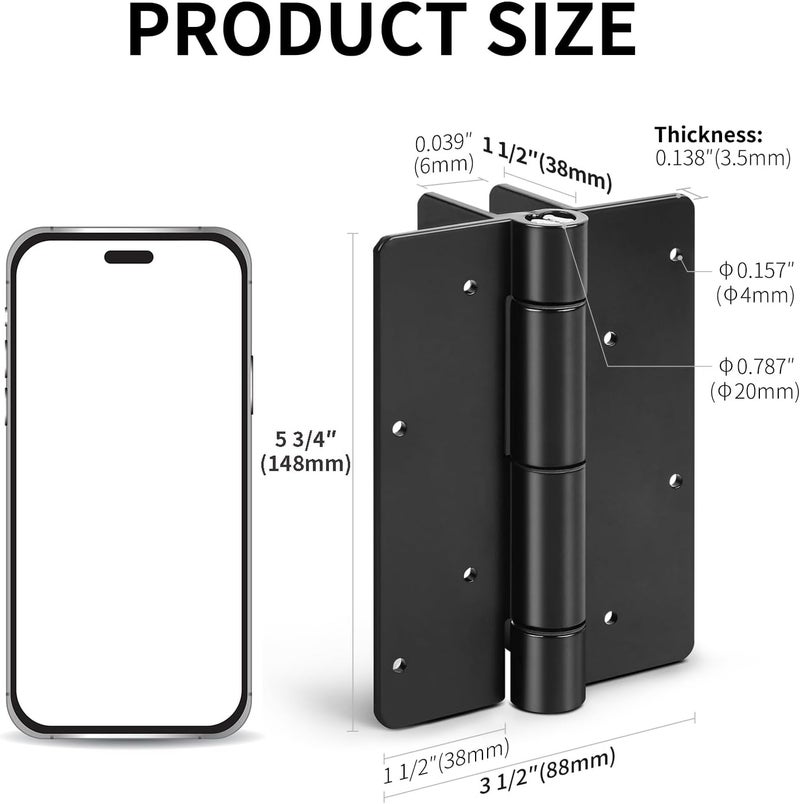 UCDOET Upgraded 5.75" Aluminum Self Closing Gate Hinges, Fence Gate Hinge for Aluminum | Vinyl | Iron | Wood Gates, Self Closing Force Adjustable Spring Hinges -1Pair (Black) - Image 2