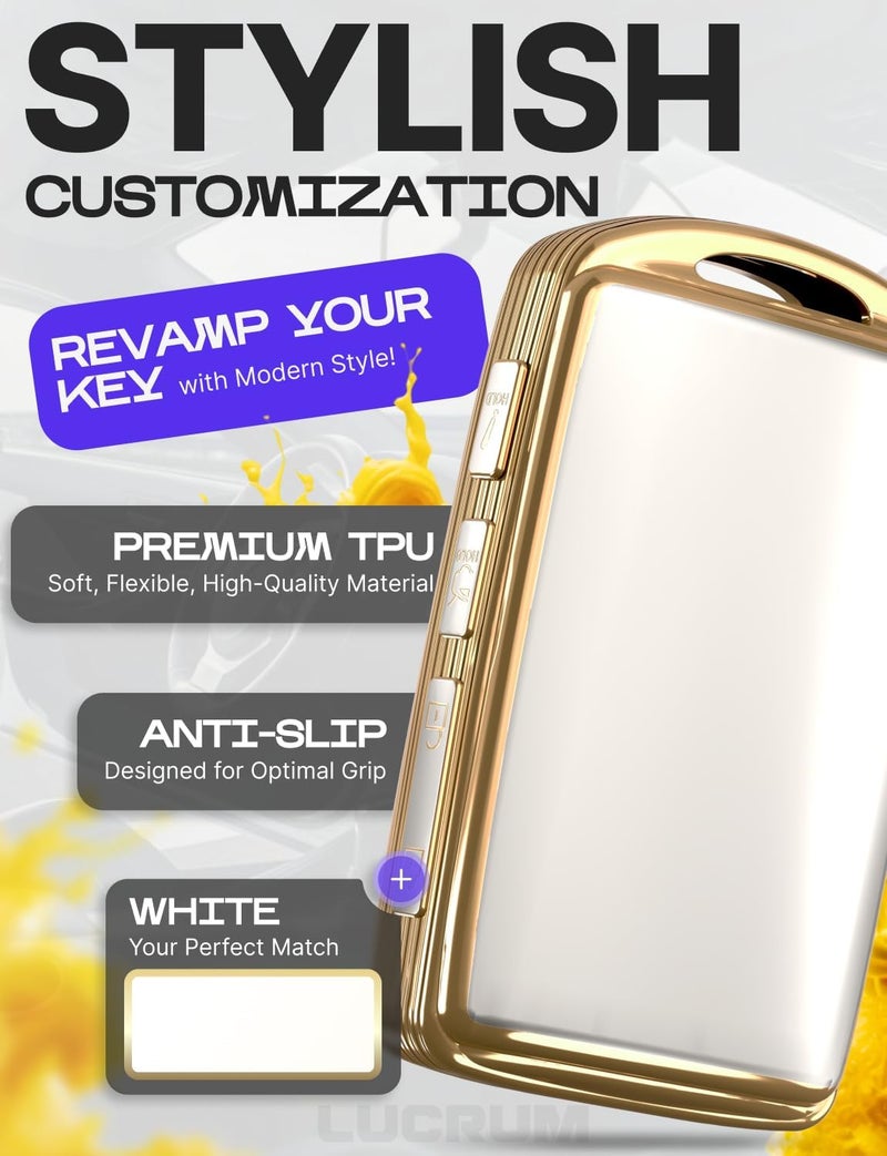 Lucrum Key Fob Cover and Leather Keychain for Mazda Models - White and Gold - Image 3
