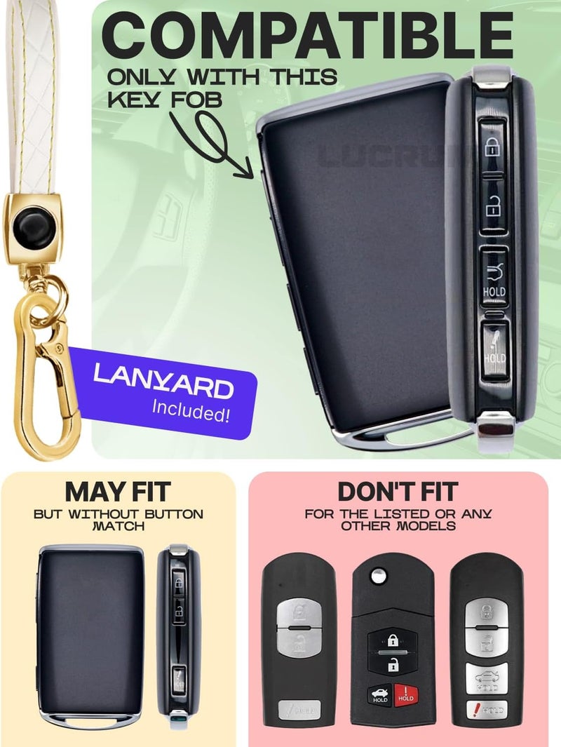 Lucrum Key Fob Cover and Leather Keychain for Mazda Models - White and Gold - Image 2